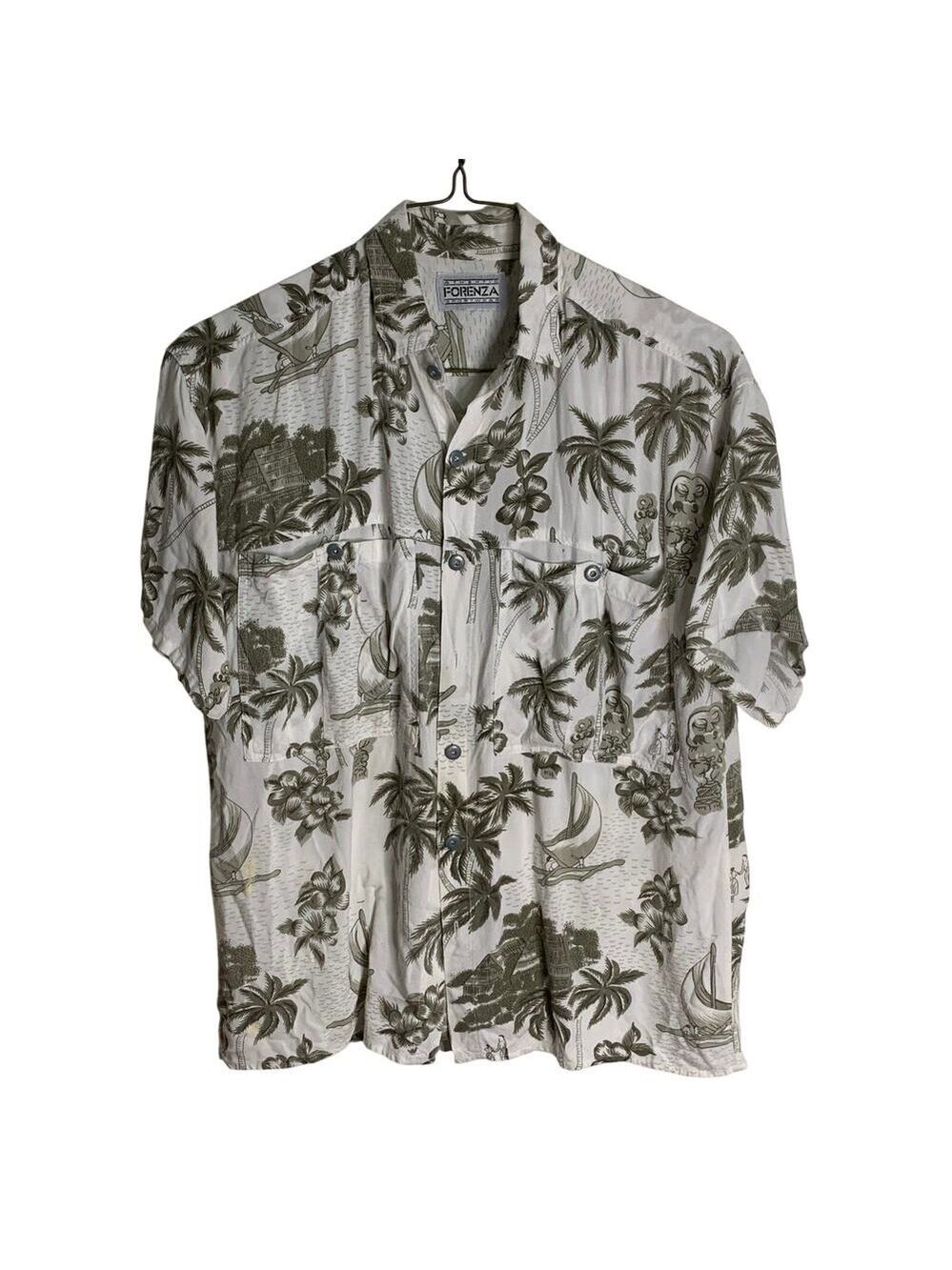 Forenza sportswear Men’s tiki vintage button down muted Hawaiian shirt
